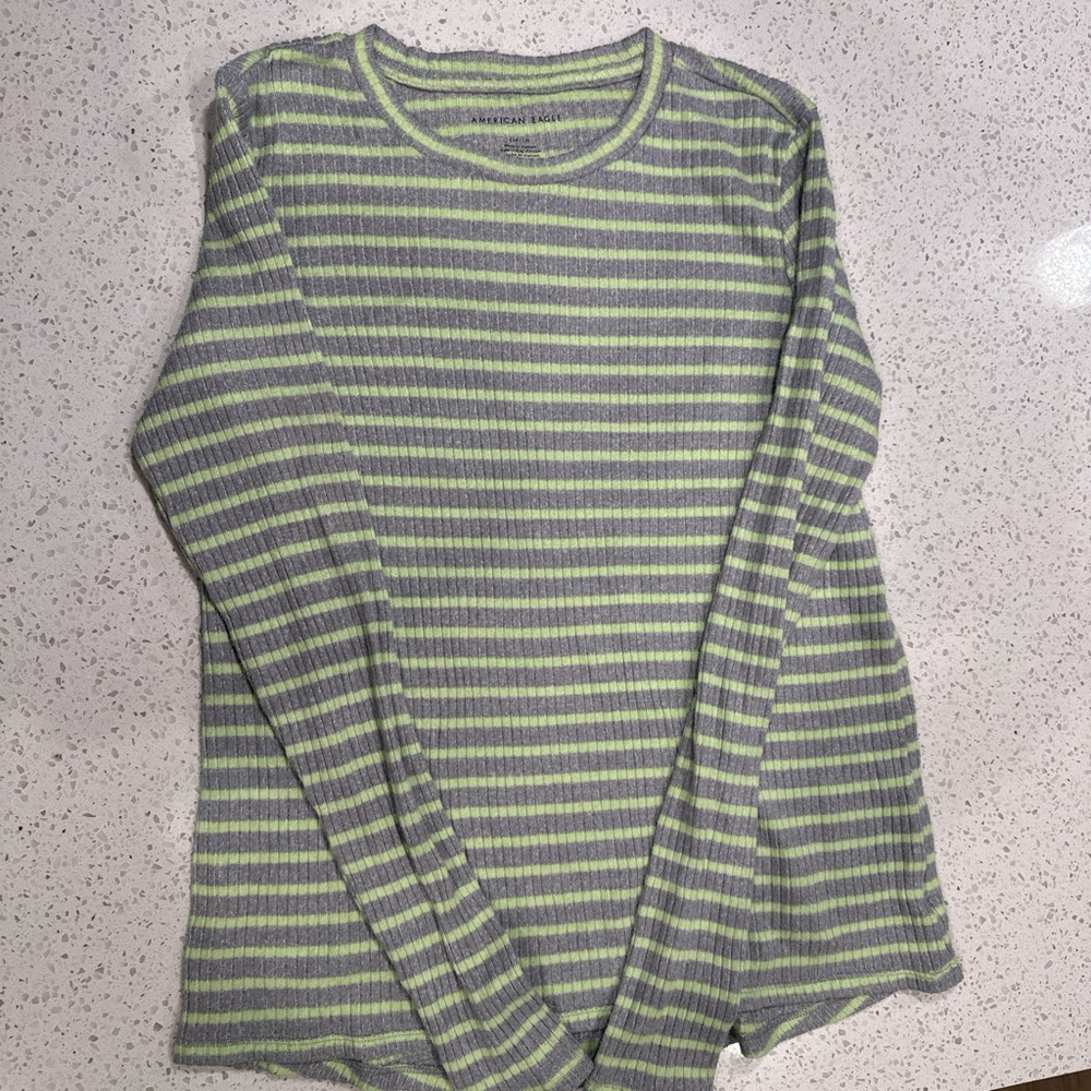 Striped Long Sleeve Top - Green and Gray